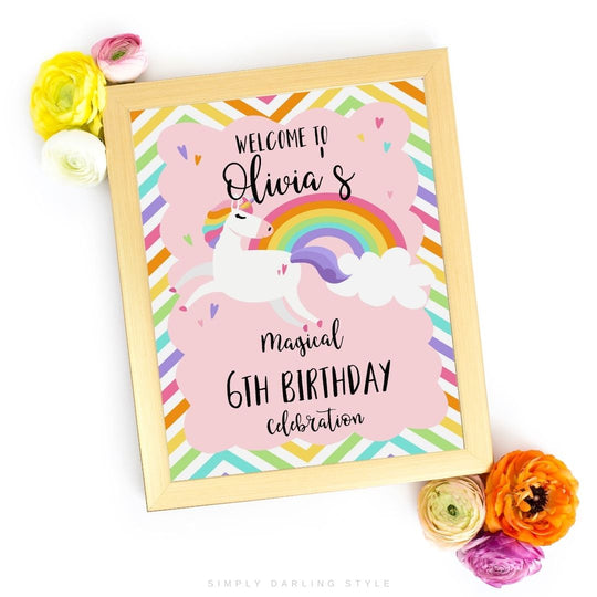 Rainbow Stripes Unicorn Welcome Sign